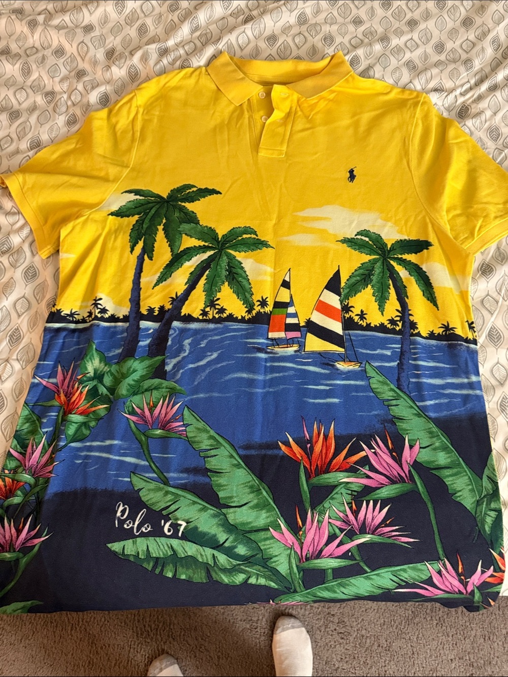 Ralph Lauren Yellow Blue Tropical Polo Shirt